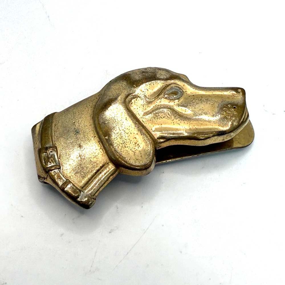 Vintage Swank Dog Tie Bar Gold Tone Hound Head Tie Clip Mid Century